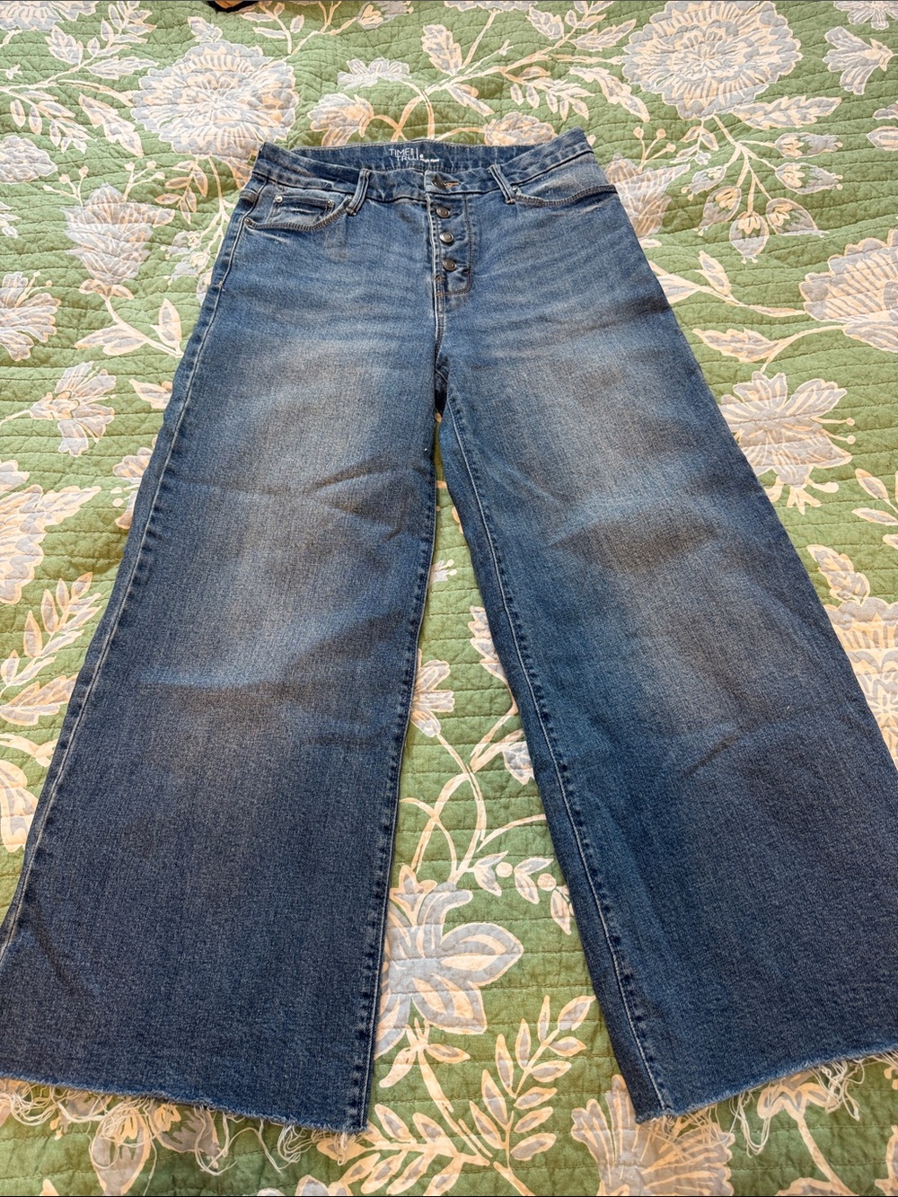 Time and Tru Wide-Leg Button-Front Jeans in Dark Blue Wash
